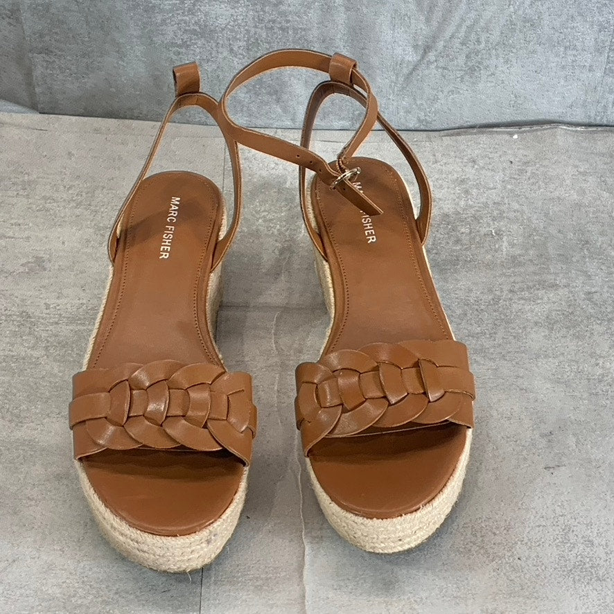 MARC FISHER Women's Medium Brown Leather Jinky Platform Espadrille Sandals SZ 10