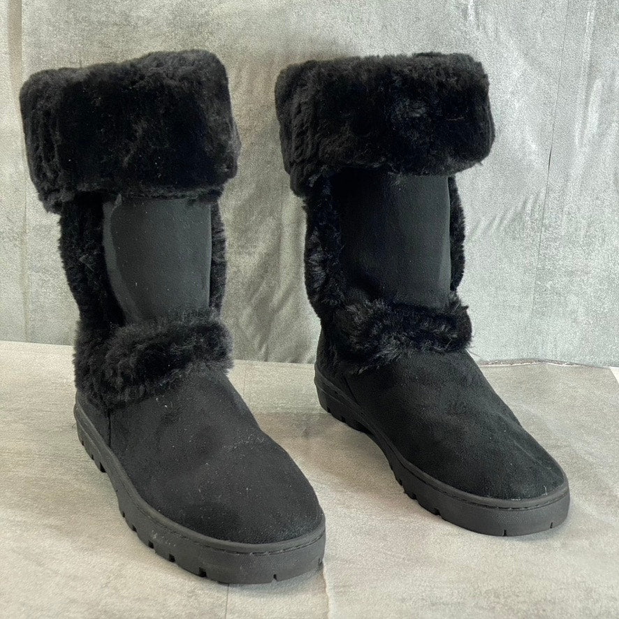 STYLE & CO Women's Black Faux-Fur Witty Cold-Weather Slip-On Ankle Boots SZ 9
