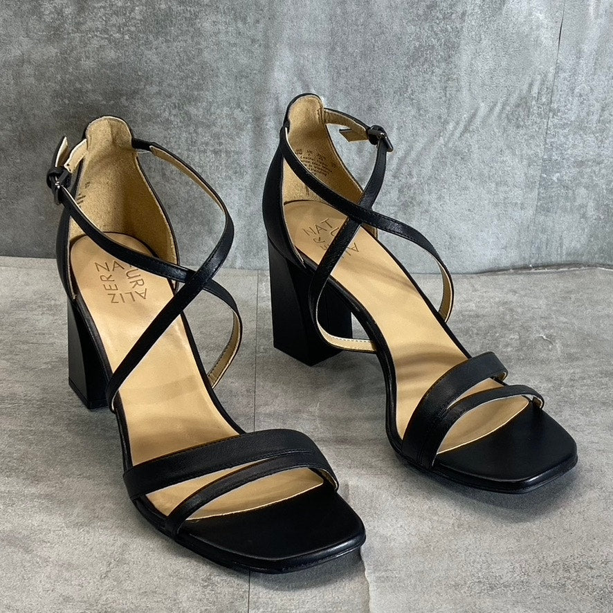 NATURALIZER Women's Black Tiff Square-Toe Block-Heel Ankle Strap Dress Sandals