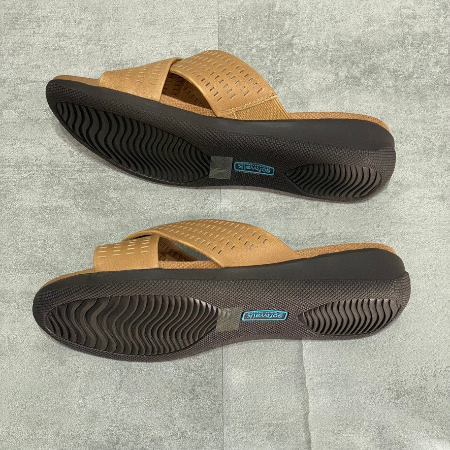 SoftWalk Wide Tan Tilman II Slide Crisscross Strap Slip-On Sandals SZ 6