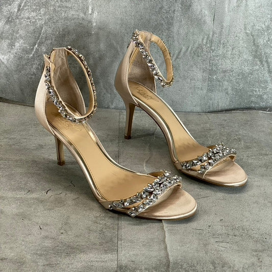 JEWEL BADGLEY MISCHKA Women's Champagne Caroline Ankle-Strap Evening Sandal SZ10