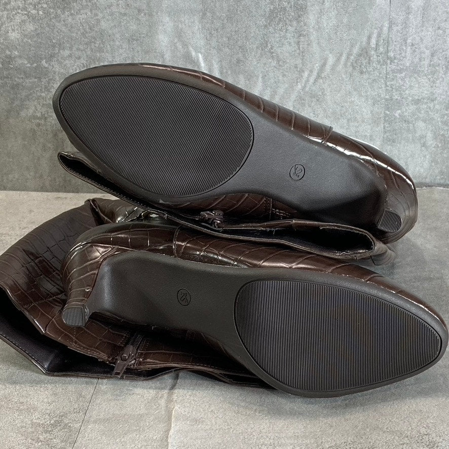 KAREN SCOTT Women's Wide Calf Brown Croc Embossed Hanna Dress Boots SZ 8WC