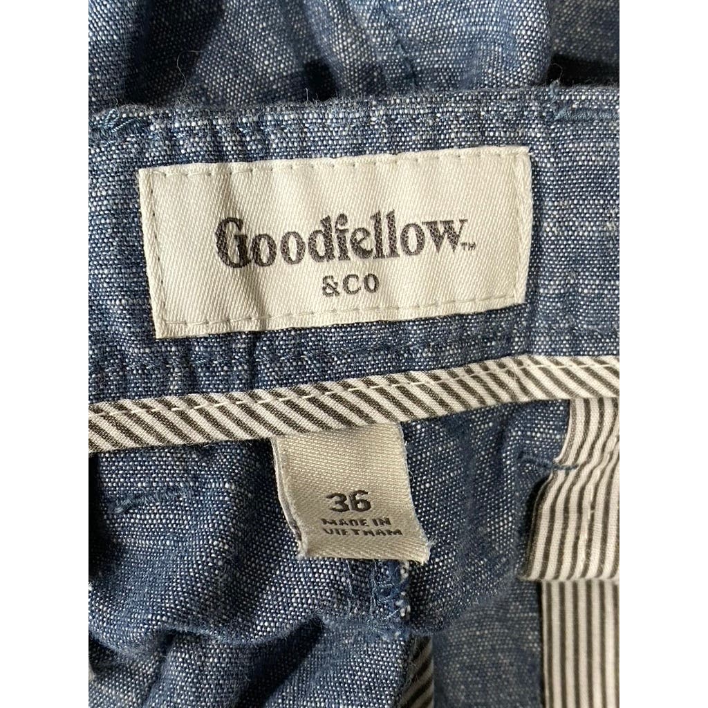 GOODFELLOW & CO Men's Blue Chambray Slim-Fit Flat Front Linden Chino Short SZ 36