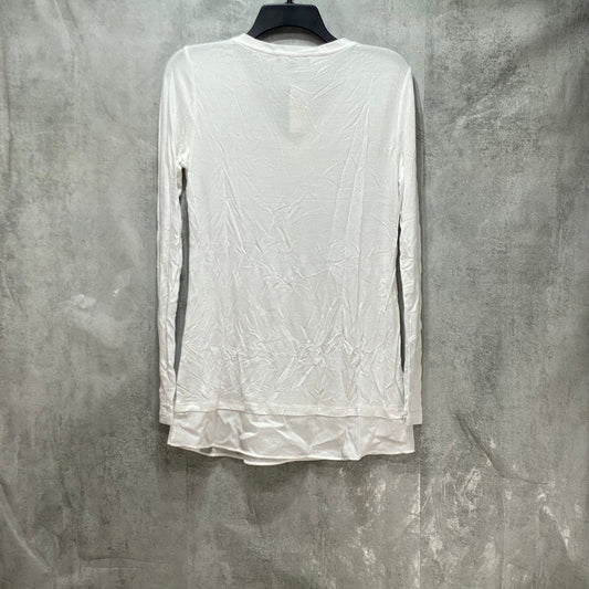 INC International Concepts White Sheer-Trim Long Sleeve Top SZ S