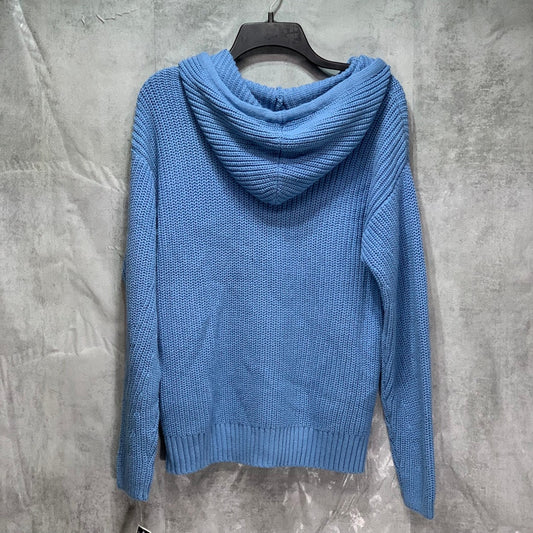 STYLE & CO Blue Ribbed Drawstring Hooded Long Sleeve Pullover Sweater SZ M