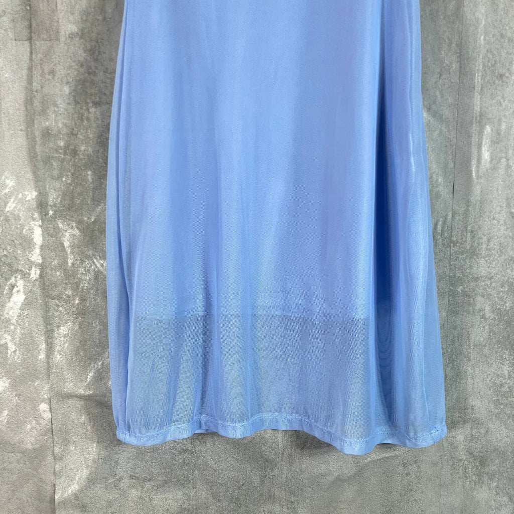 BAR III Women's Blue Whisper Mesh Mock-Neck Sleeveless Mini Dress SZ XS