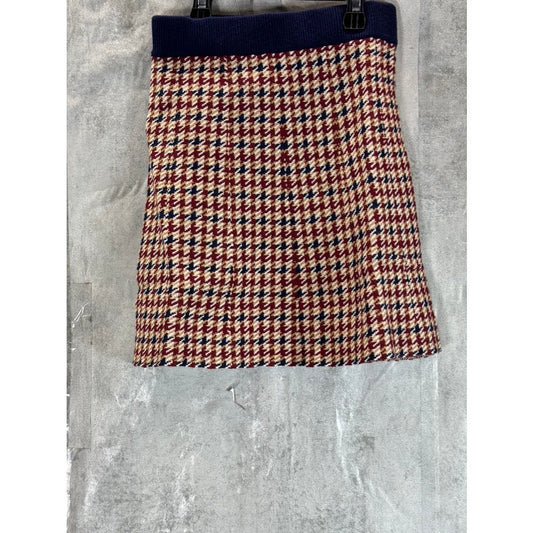 CIDER Women's Camel/Navy Houndstooth Printed Mini Skirt SZ S (US4)