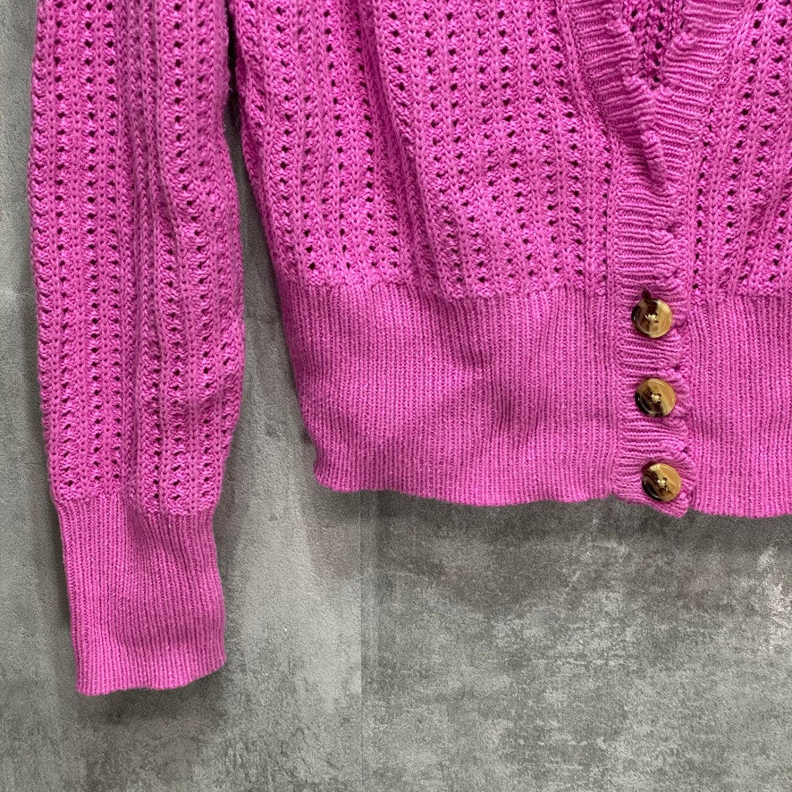 CHARTER CLUB Boutique Pink Open-Knit Scalloped-Trim Long Sleeve Cardigan SZ S