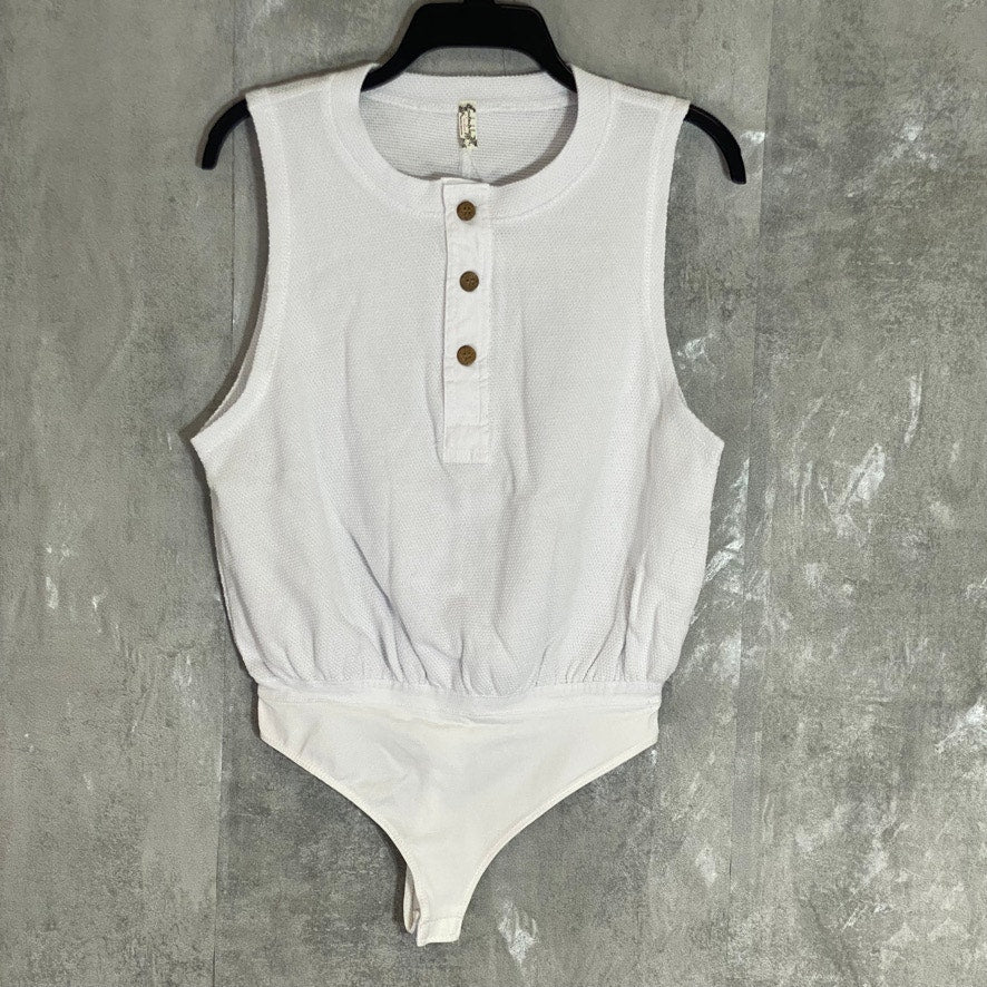 FREE PEOPLE White Textured Peek Aye Dropped Armhole Thong Snap Closure Bodysuit SZ XS