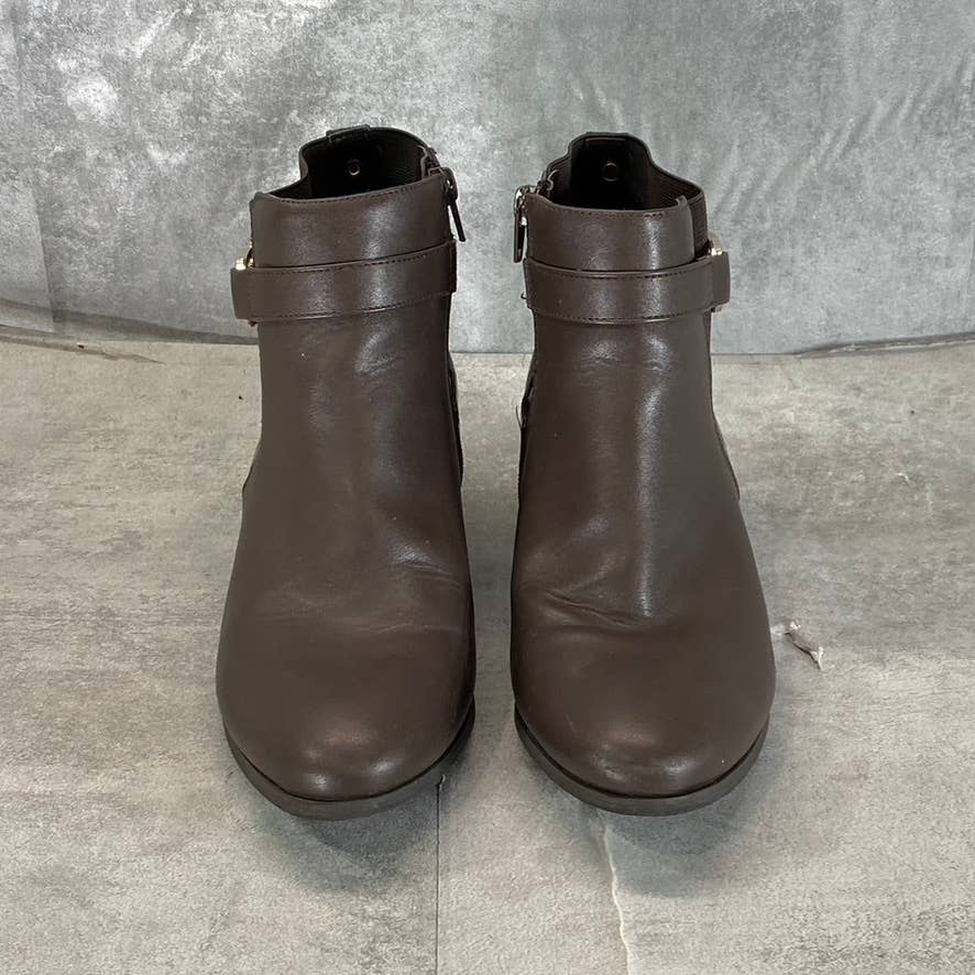 KAREN SCOTT Women's Dark Brown Nadine Almond-Toe Side-Zip Ankle Boots SZ 7