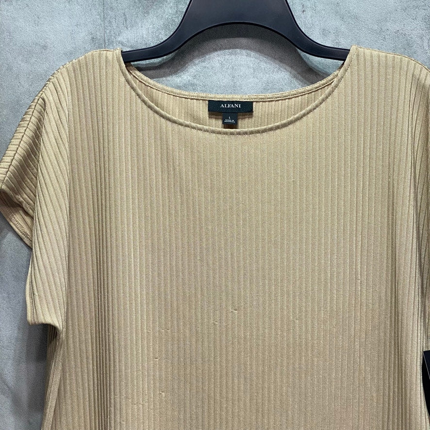 ALFANI Beige Ribbed High-Low Short Sleeve Scoop Neck Tunic Top SZ L