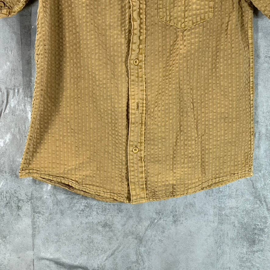 URBAN OUTFITTERS Men's Tan Textured Button-Up Short-Sleeve Shirt SZ S