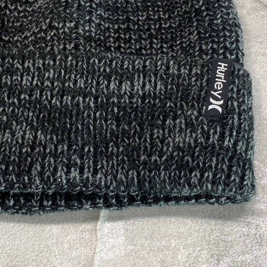 HURLEY Men's Black-Gray Mixed Yarn Knit Max Cuff 2.0 Beanie SZ OS