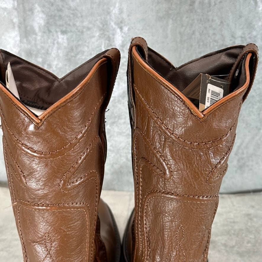 DINGO Men's Brown Leather Montana Almond-Toe Block-Heel Western Boots SZ 8.5