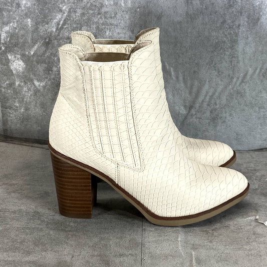 MIA Women's Ivory Croc Embossed Santos Round-Toe Pull-On Stacked-Heel Boots SZ 6