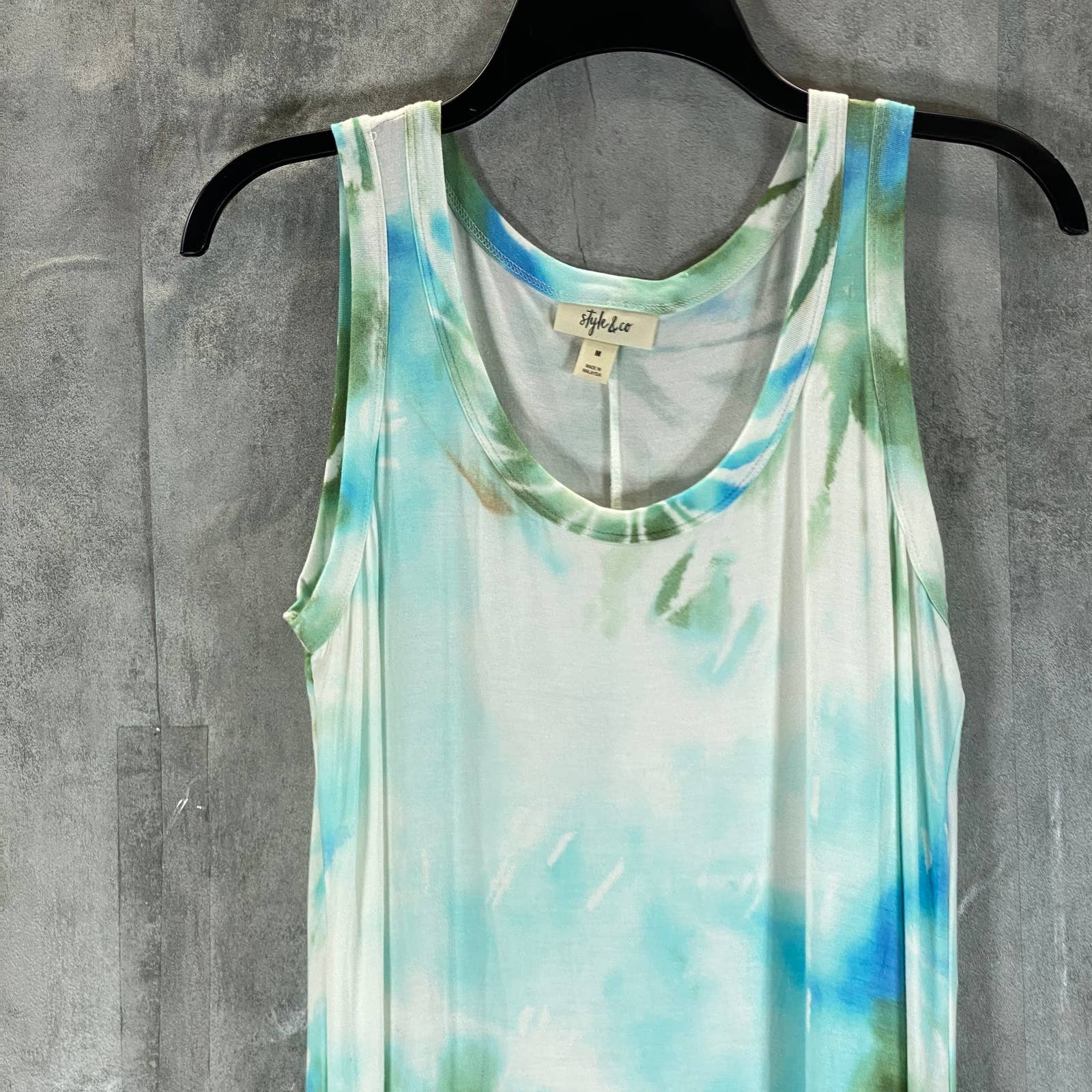 STYLE & CO Women's Vine Green Dye Printed Sleeveless Tie-Dye Maxi Dress SZ M