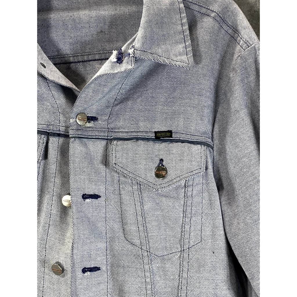 MAVERICK BLUE BELL Men's Vintage Light Blue Textured Button-Up Denim Jacket SZ44