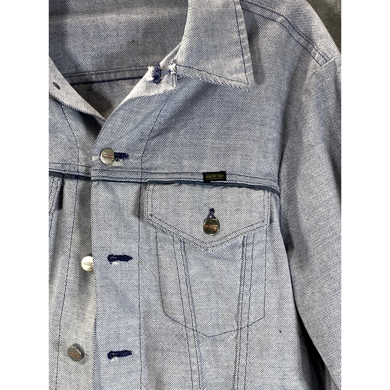 MAVERICK BLUE BELL Men's Vintage Light Blue Textured Button-Up Denim Jacket SZ44