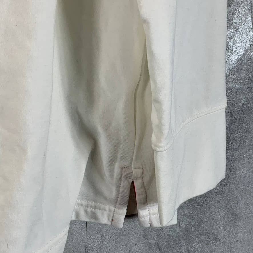 LANDS' END Women's White/Red Trim Crewneck Lounge Long-Sleeve Top SZ M