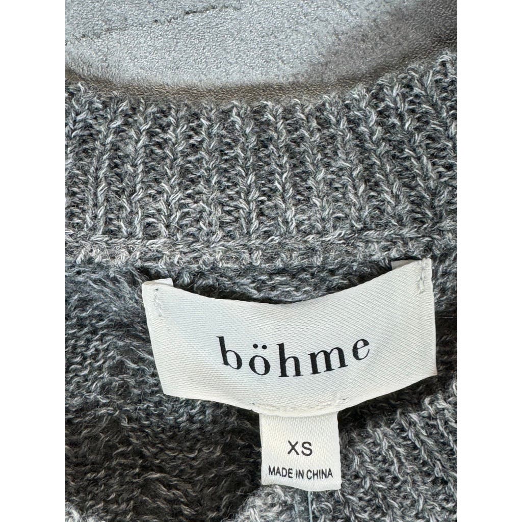 BOHME Women's Gray Detailed Crewneck Long Sleeve Pullover Sweater SZ XS