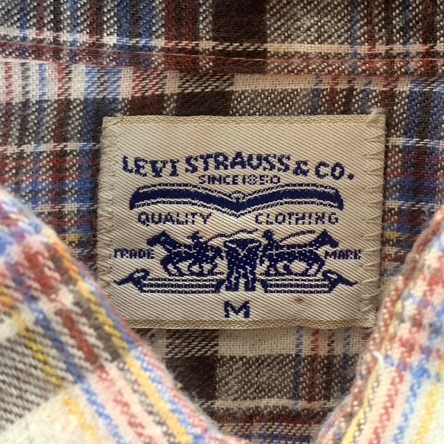 LEVI'S Men's Brown Classic Western Plaid Flannel Standard-Fit Shirt SZ M