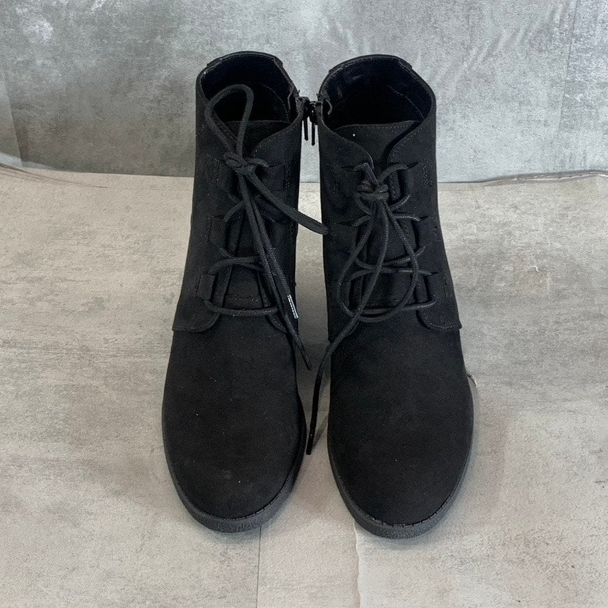 STYLE & CO Women's Black Microsuede Noellee Lace-Up Side Zip Wedge Booties SZ 9