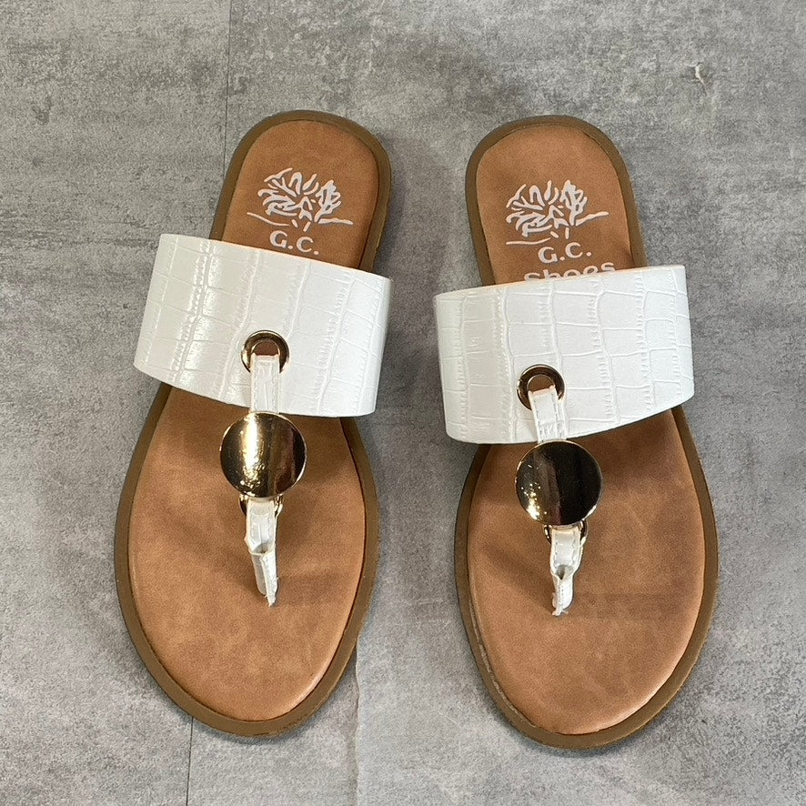 GC SHOES Women’s White Candace Memory Foam Thong Slip-On Flat Sandals SZ 6