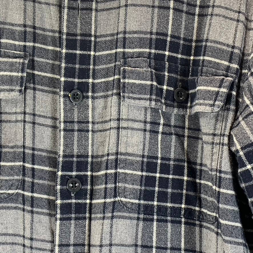 L.L. BEAN Men's Gray Plaid Traditional-Fit Button-Up Fleece Flannel Shirt SZ M