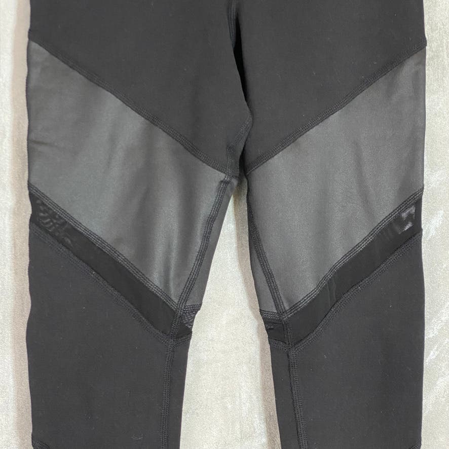 ALO Black/Glossy/Mesh Yoga Sheila Colorblock Seam Pocket Stretch Leggings SZ 2XS