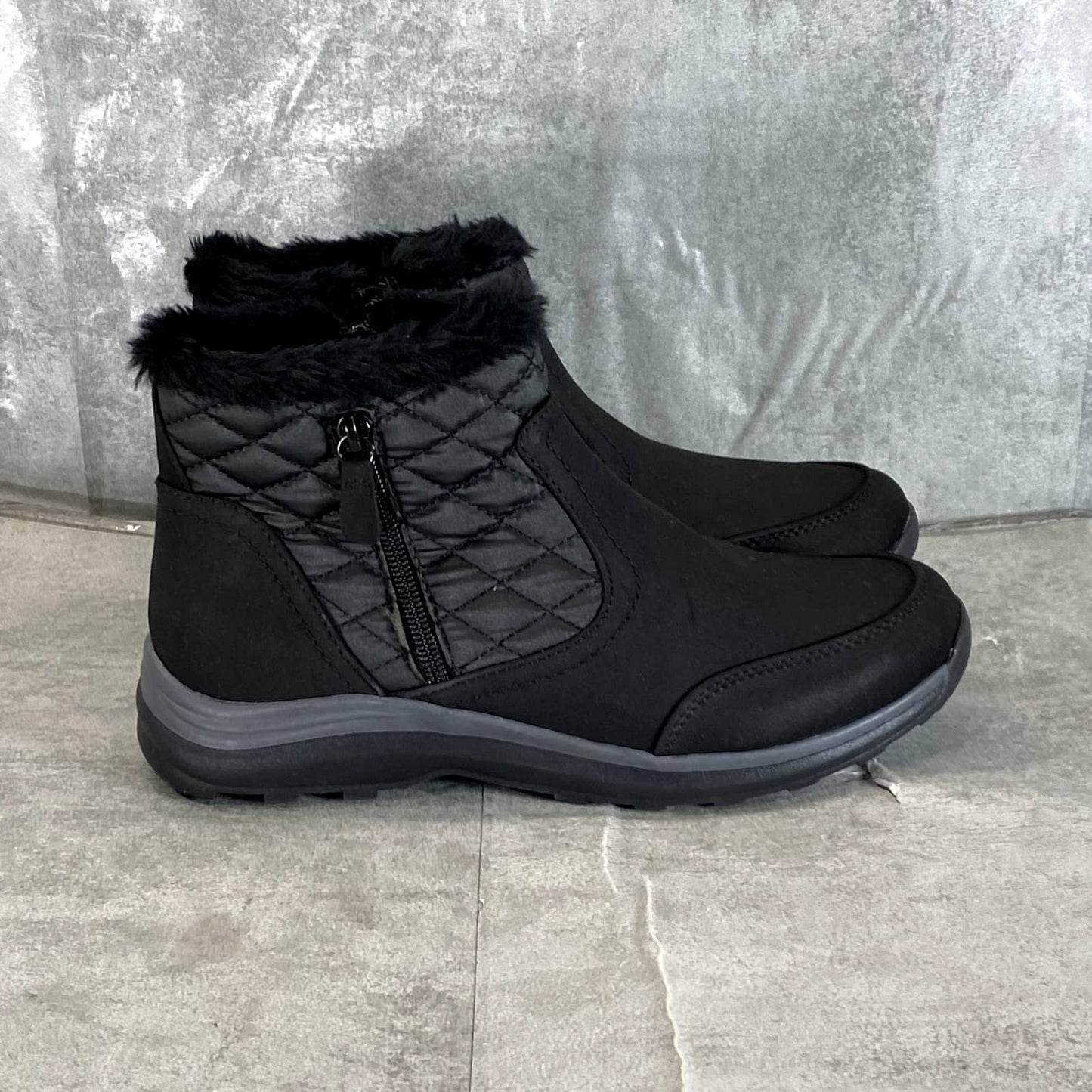 BARETRAPS Women's Black Faux-Fur Yella Microfiber Side-Zip Ankle Boots SZ 9.5