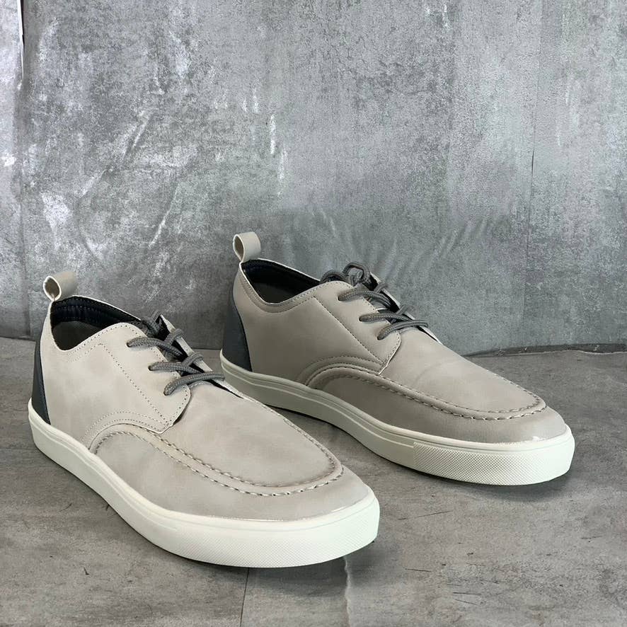 RESERVED FOOTWEAR NEW YORK Men's Gray Faux-Leather Kona Lace-Up Boat Shoe SZ10.5