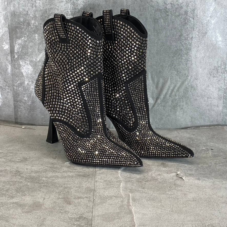 INC INTERNATIONAL Women's Black Oaklynne Rhinestone Pointed-Toe Booties SZ 7