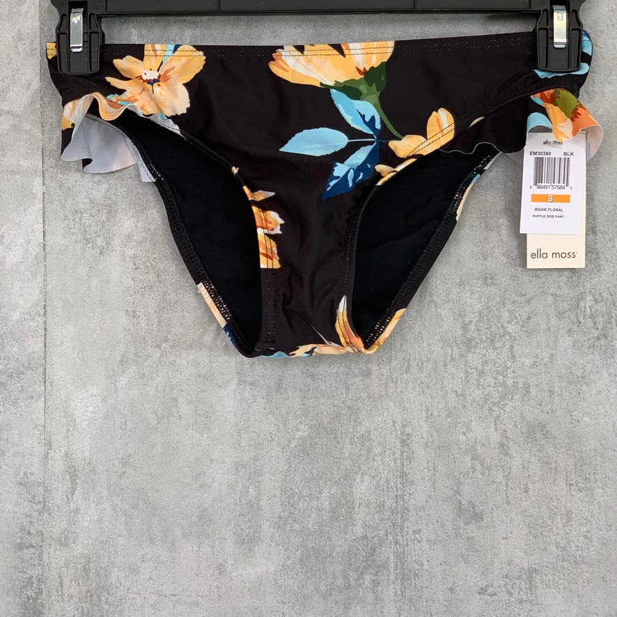 ELLA MOSS Black Moxie Floral Ruffle Side Moderate Coverage Bikini Bottoms SZ S
