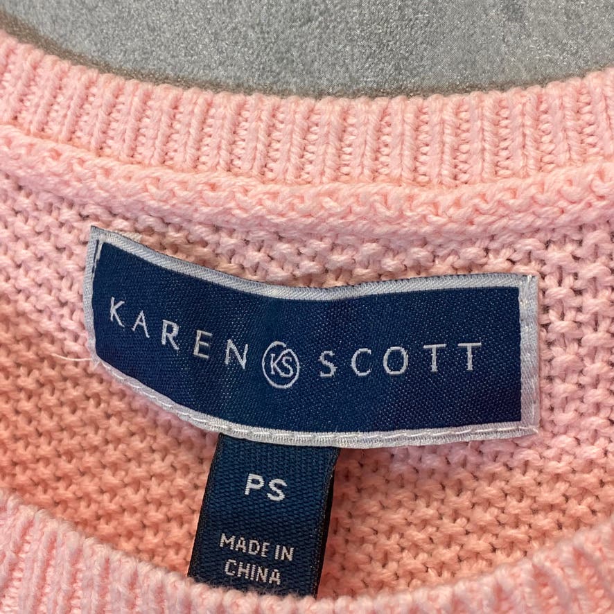 KAREN SCOTT Women's Petite Soft Pink Diamond-Center Cable-Knit Crewneck Pullover Sweater SZ P/S