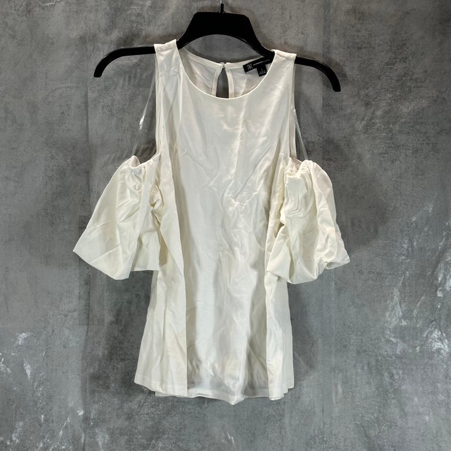INC INTERNATIONAL CONCEPTS Women's White Cold-Shoulder Balloon-Sleeve Top SZ L