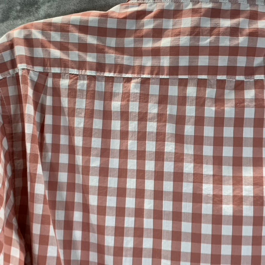 TAILOR VINTAGE Men's Orange/White Gingham Performance Stretch Shirt SZ M