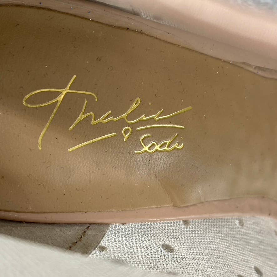 THALIA SODI Women's Nude Mesh Desire Rhinestone Peep-Toe Stiletto Heels SZ 7.5