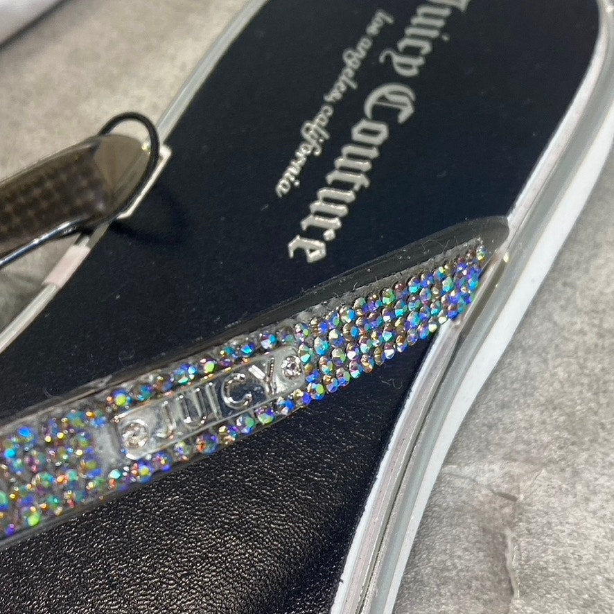 JUICY COUTURE Women's Black Rhinestone Embellished Scope Memory Foam Thong
