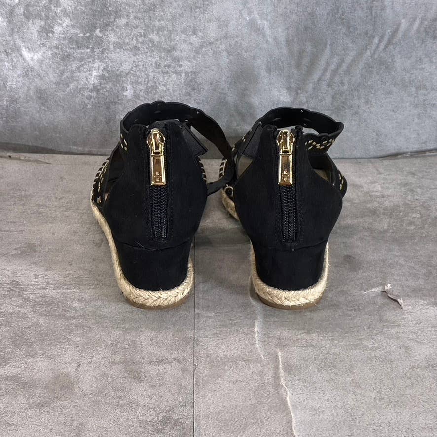 KENNETH COLE REACTION Women's Black Clo X Band Laser Espadrille Wedge Sandal SZ6