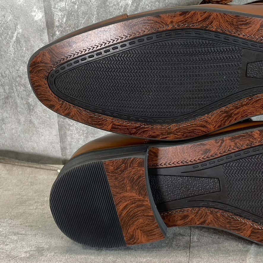 VANCE CO. Men's Tan Atticus Monk Strap Slip-On Cap-Toe Dress Shoes SZ 9.5