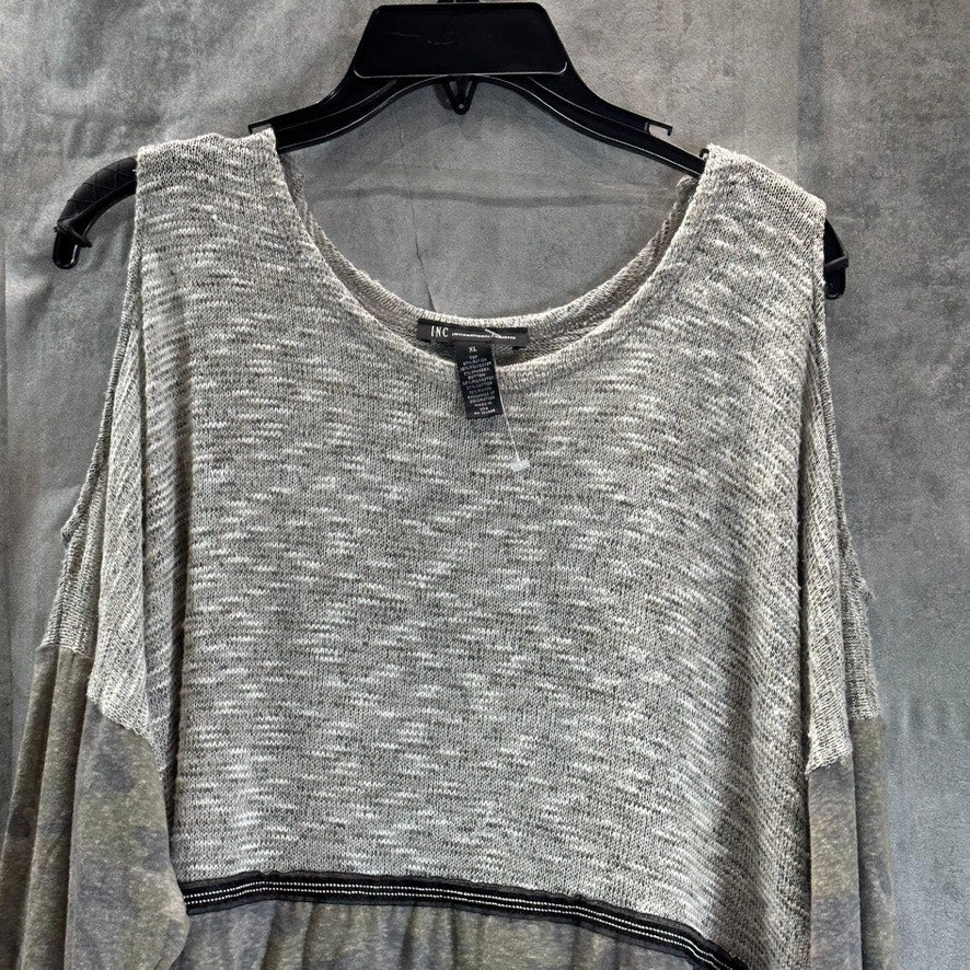 INC INTERNATIONAL CONCEPTS Women's Live Grey Cold-Shoulder Mixed-Media Top SZ XL