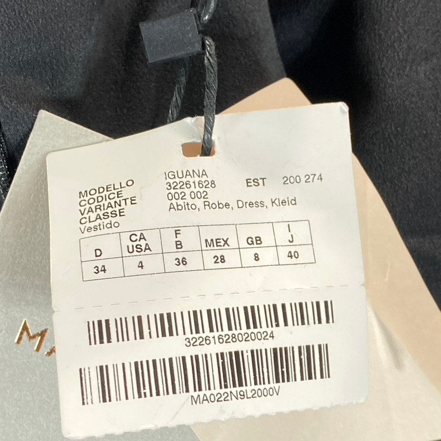 MARELLA Women's Black Iguana Stretch Gathered Front Round-Neck Midi Dress SZ 4