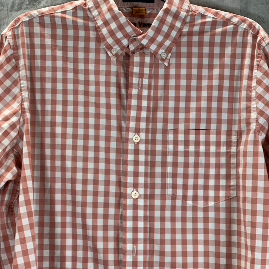 TAILOR VINTAGE Men's Orange/White Gingham Performance Stretch Shirt SZ M