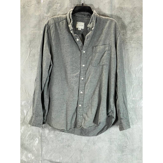 AMERICAN EAGLE OUTFITTERS Men's Gray Heather Button-Up Long-Sleeve Shirt SZ L
