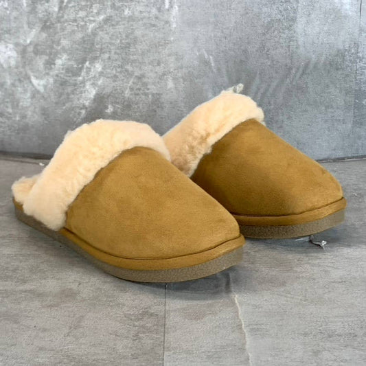 ROCKPORT TruTech Women's Tan Suede Faux-Fur Veda Slide Slippers SZ 8