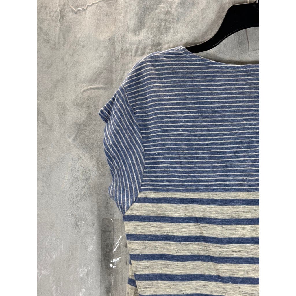 TOMMY BAHAMA Women's Grey/Blue Striped Crewneck Short Sleeve Linen Top SZ S