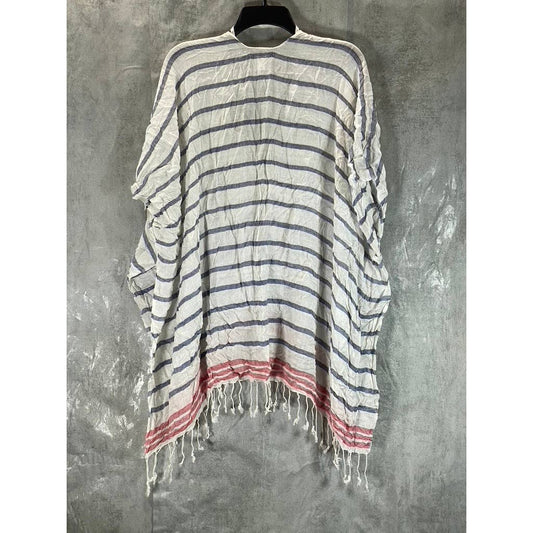 INC INTERNATIONAL CONCEPTS Women's White/Navy Striped Fringe Tie Topper SZ OS