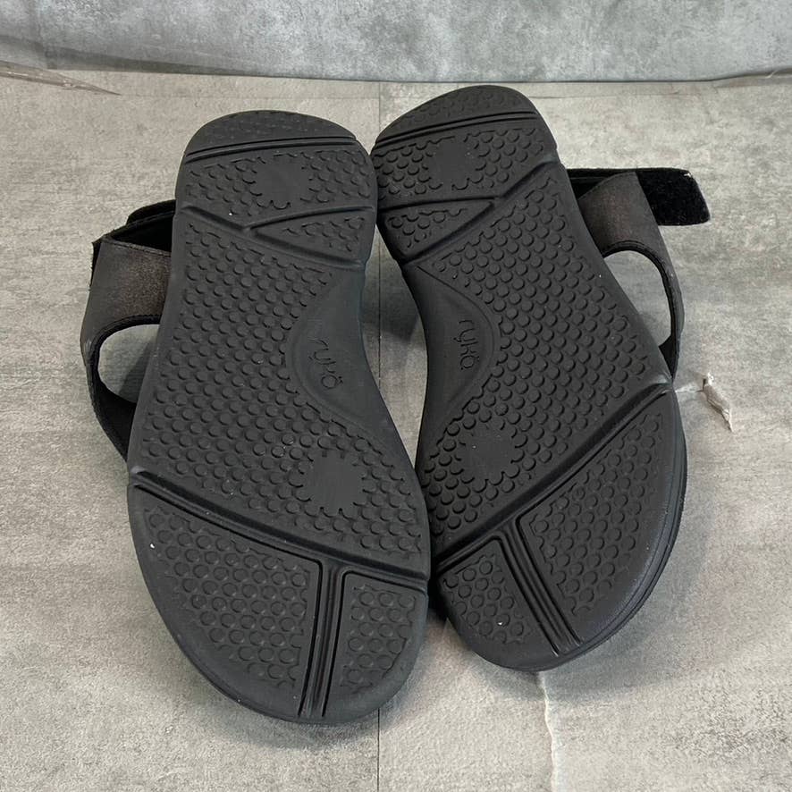 RYKA Women's Wide Black Margo Lightweight Ankle-Strap Thong Sandals SZ 7W