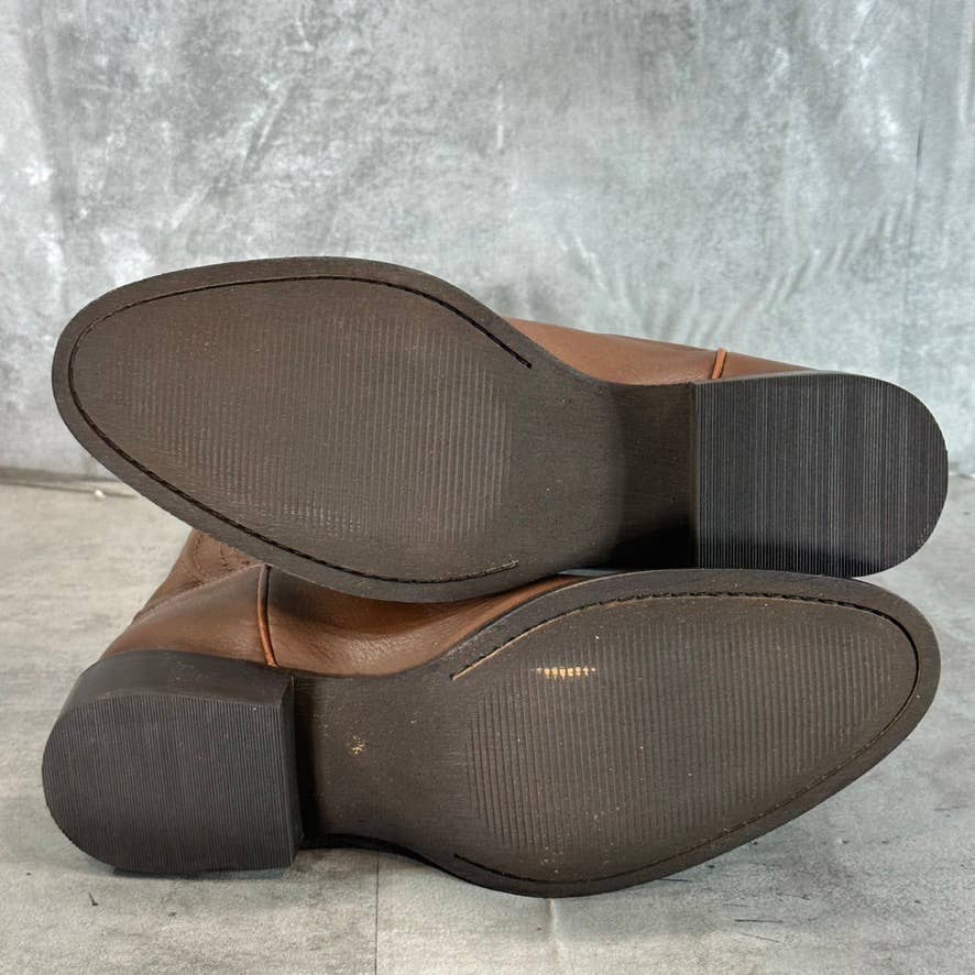 DINGO Men's Brown Leather Montana Almond-Toe Block-Heel Western Boots SZ 8.5