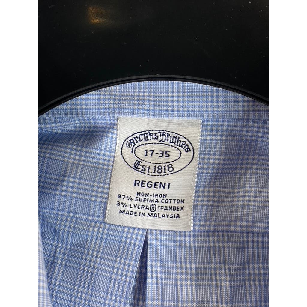 BROOKS BROTHERS Men's Light Blue Mini Check Regular-Fit Dress Shirt SZ 17-35